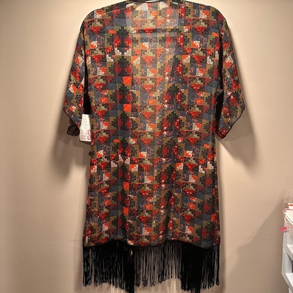 LulaRoe Monroe Open Front Black Fringe Chiffon Sheer Coat Duster Southwest - Picture 8 of 12